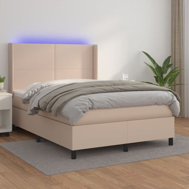 Vidaxl Boxspringbett mit Matratze aus Leder in Braun und Beige, B/T/H: 140 x 190 x 128 cm - Bild 1