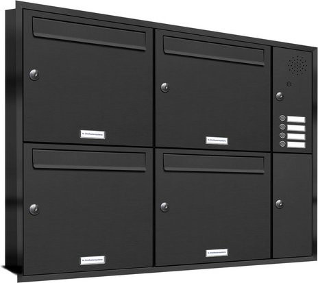 AL Briefkasten für 4 Parteien, Unterputzmontage, Edelstahl, grau, B/H/T: 95,4 x 72,4 x 11,6 cm - Bild 1