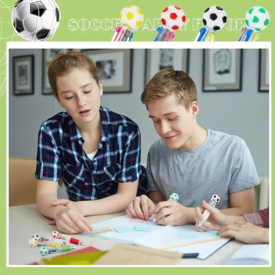 TWBEB 5er Set Fußball 4-in-1 Mehrfarbstifte aus Kunststoff in Multicolor für Schule und Büro - Bild 4