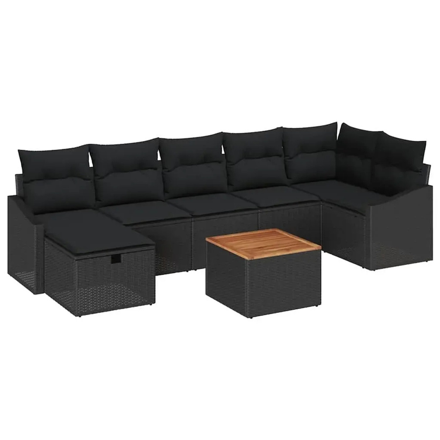 vidaXL Garten-Sofa-Set aus Poly-Rattan in Schwarz mit 8 Teilen, L-Form mit Kissen und Stauraumfunktion - Bild 2