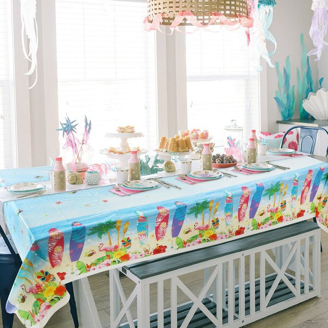 ZQNYCY Einweg Tischdecke Hawaiian Party mit Blumenmuster in Multicolour für Sommer Strand und Geburtstag - Bild 1