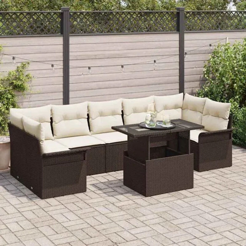 Vidaxl Garten-Sofa-Set aus Poly-Rattan mit Kissen und integriertem Stauraum in Braun - Bild 1