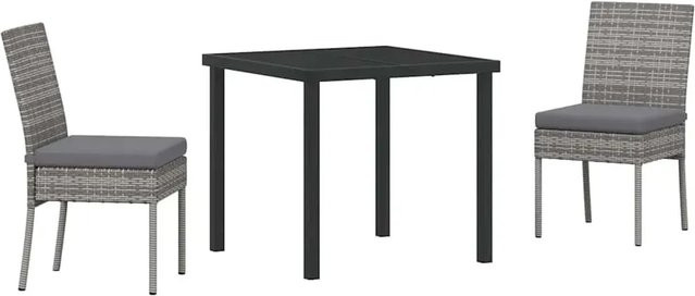 vidaXL Garten Essgruppe 3-teilig aus Poly Rattan und Stahl in Grau mit Glastisch - Bild 1