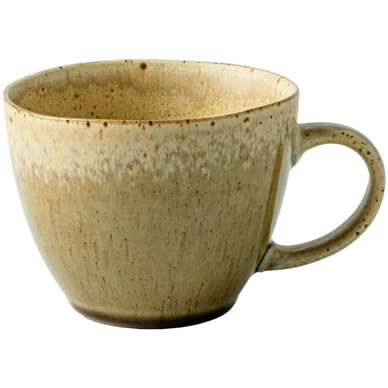 Handgefertigte Keramiktasse in Beige im japanischen Stil mit breiter Öffnung für Kaffee - Bild 5