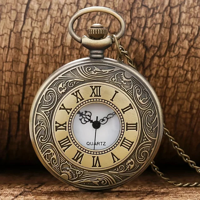 RUNERR Halskette Anhänger Taschenuhr, Bronze, Messing, Quarz, Unisex - Bild 1