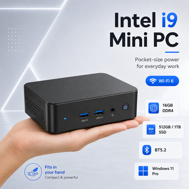 FUCHU Mini-PC mit Windows 11, Intel Core I9-10980HK, 16GB RAM, 1TB SSD, Wi-Fi 6 und Bluetooth 5.2, Schwarz - Bild 1