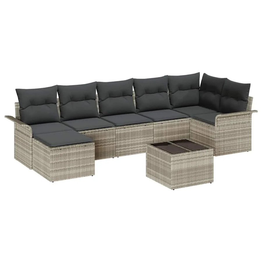 vidaXL Garten-Sofa-Set aus Polyrattan in Hellgrau, 8-teiliges L-Shape Lounge-Set mit 3-Sitzer-Sofa, Ottomane, Couchtisch und Kissen, UV-beständig und mit abnehmbaren Bezügen - Bild 2