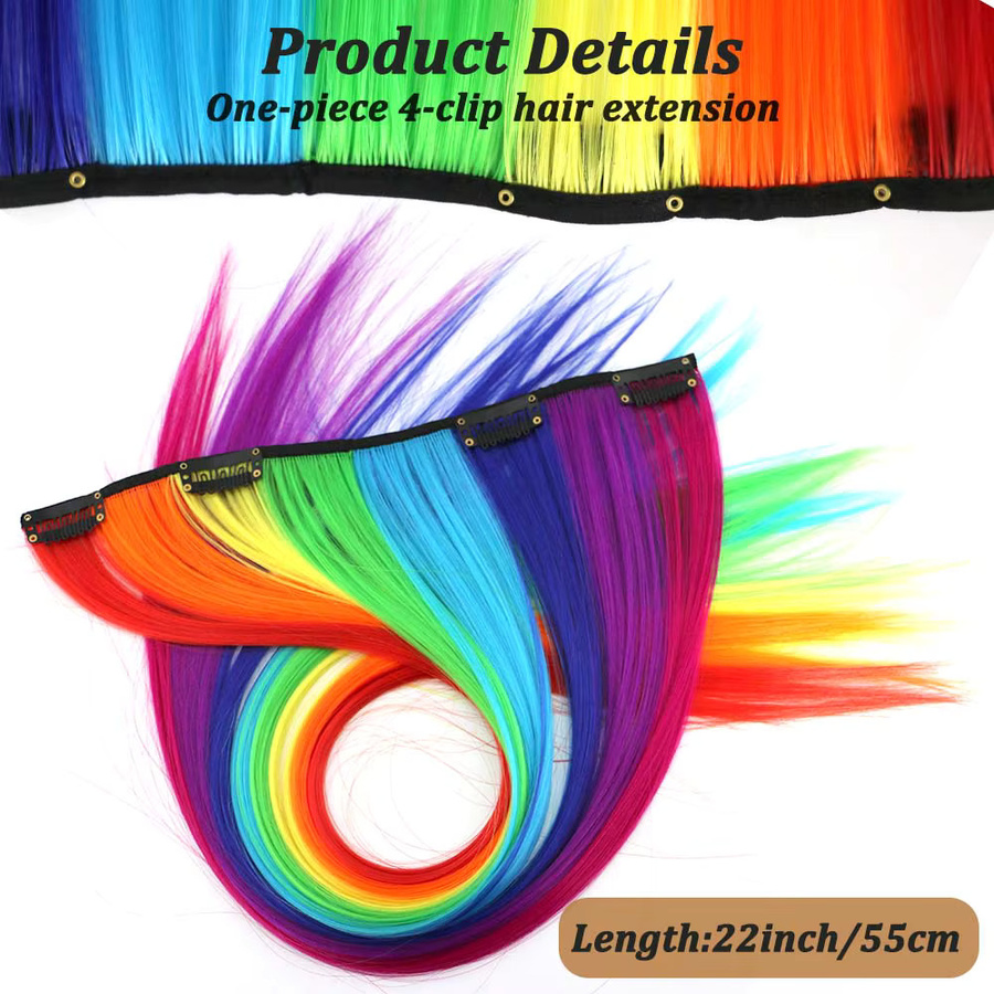 Refeeny Clip-in-Haarverlängerungen, synthetisch, Regenbogen, 22" - Bild 3