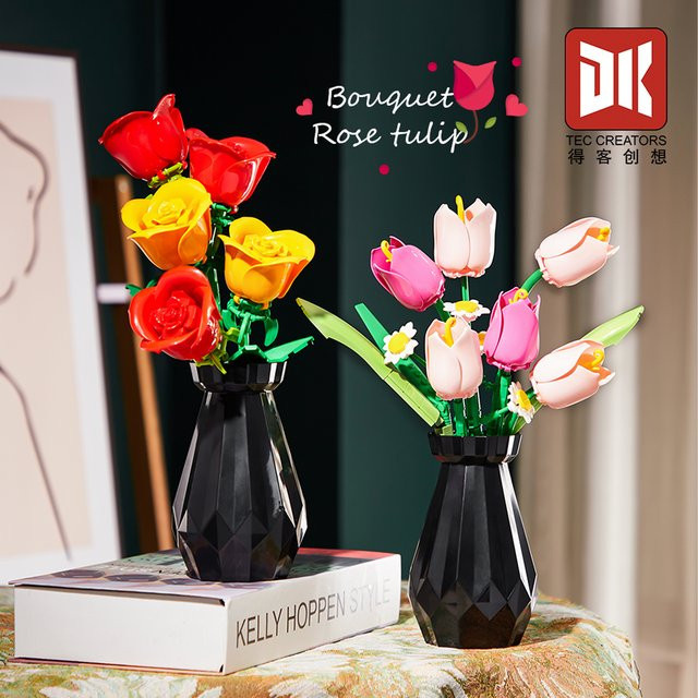 wishiot Rosen/Tulpen Bausteine Blumenstrauß Bonsai Pflanzenmodell, ab 8 Jahre - Bild 1