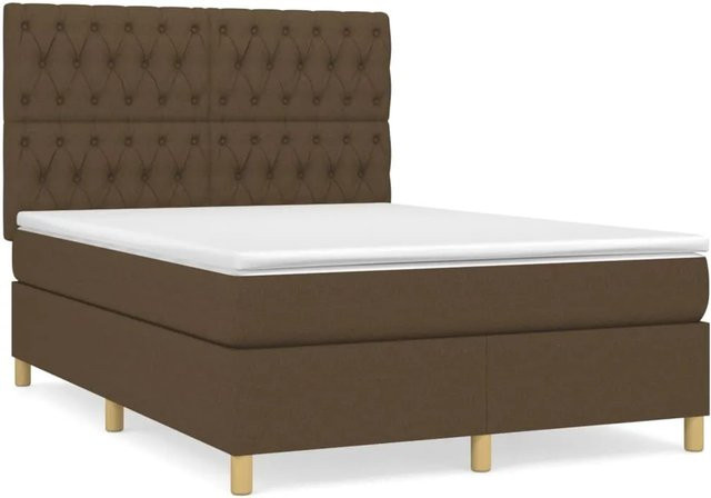 vidaXL Boxspringbett mit Matratze Dunkelbraun B: 140 cm, T: 200 cm, H: 118 cm aus Stoff und Hybrid-Taschenfederkern - Bild 1