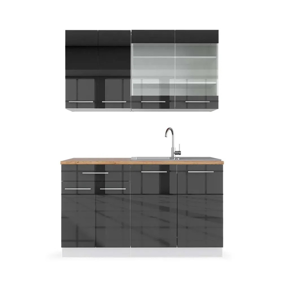 Vicco Fame-Line Küchenschrank in Anthrazit Hochglanz und Weiß mit Eiche Optik, Breite: 140 cm - Bild 2