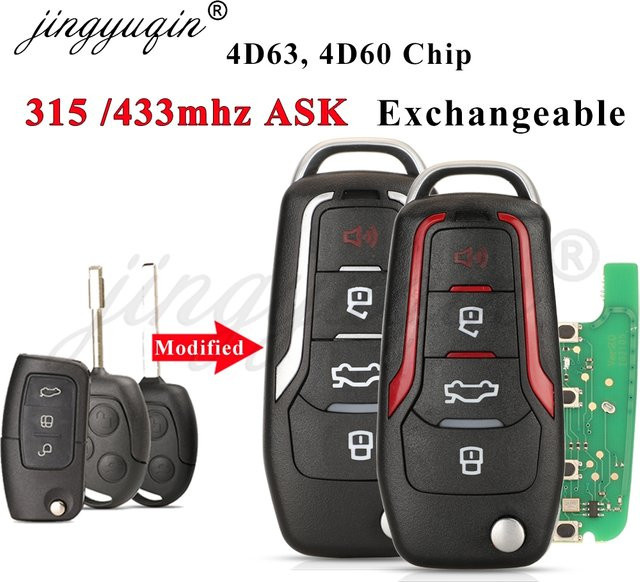 Jingyuqin 433 MHz 4D60 4D63 Modifizierter Flip-Fernbedienungs-Autoschlüssel für Ford Mondeo Focus Fusion Fiesta Galaxy C-Max S-Max Transit in Rot und Schwarz - Bild 1