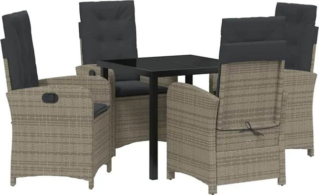vidaXL Garten Essgruppe 5-teilig aus Poly-Rattan und Glas in Grau - Bild 1