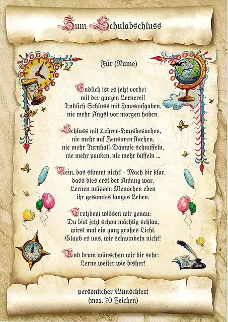 Personalisierte Schulabschluss-Urkunde im Vintage-Design mit individuellem Wunschtext auf Papier - Bild 1