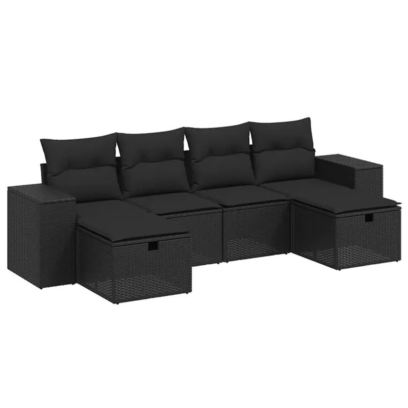 vidaXL 6-tlg Garten-Sofagarnitur aus Poly Rattan mit Kissen in Schwarz - Bild 3