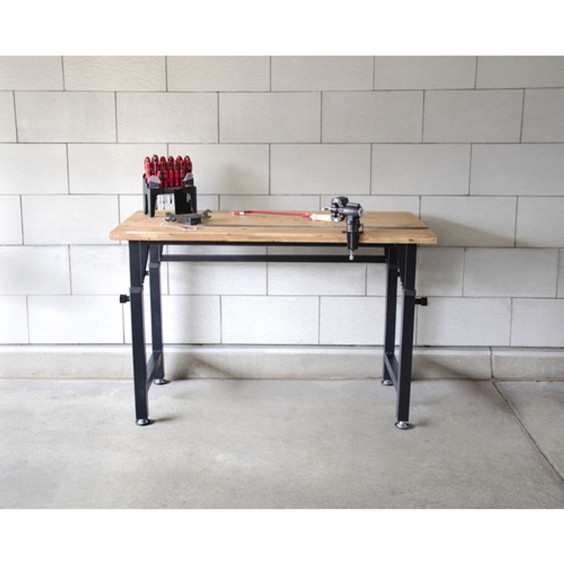 Höhenverstellbare Werkbank von Rikta in Schwarz mit Holzplatte, Tragfähigkeit 200 kg, B/T/H: 135 x 60 x 85-105 cm - Bild 3