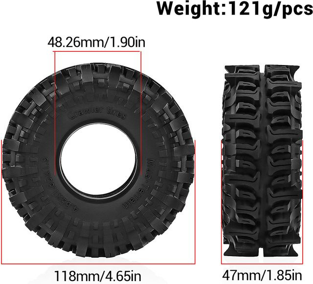 Meep RC Crawler Reifen, 118mm, 1:10 Maßstab, Schwarz, Gummi - Bild 1