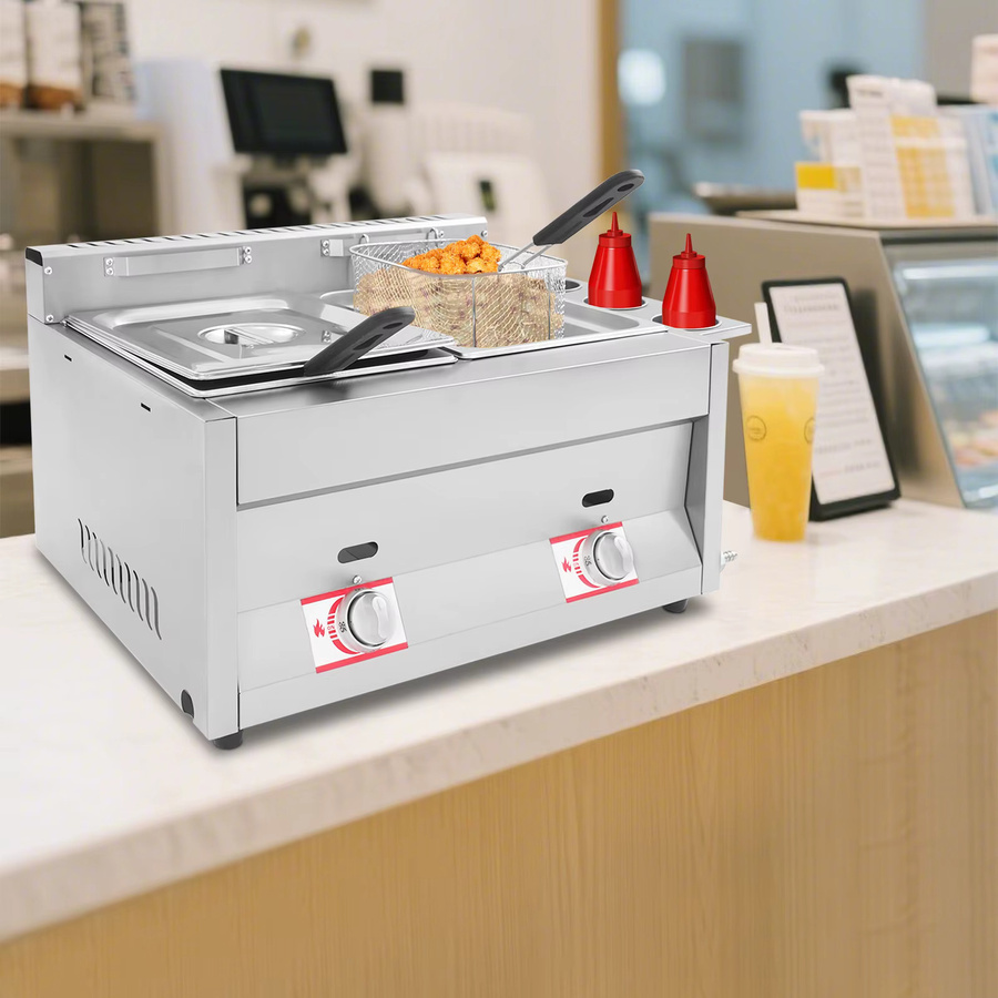 Bymaocar Gewerbliche Doppel-Fritteuse aus Edelstahl in Silber mit 2 x 6 l Fassungsvermögen - Bild 4