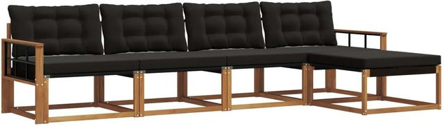 vidaXL Outdoor-Sofagarnitur 5-teilig aus Akazienholz und Textilene in Natur und Schwarz mit Kissen - Bild 1