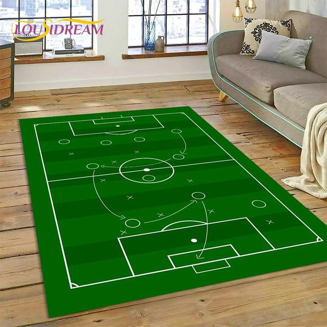 Karpetti 3D-Teppich mit Fußballfeld Motiv in Grün, waschbarer Polyester-Bodenmatte für Kinderzimmer, Wohnzimmer oder Schlafzimmer, B/T: 120 x 100 cm - Bild 1