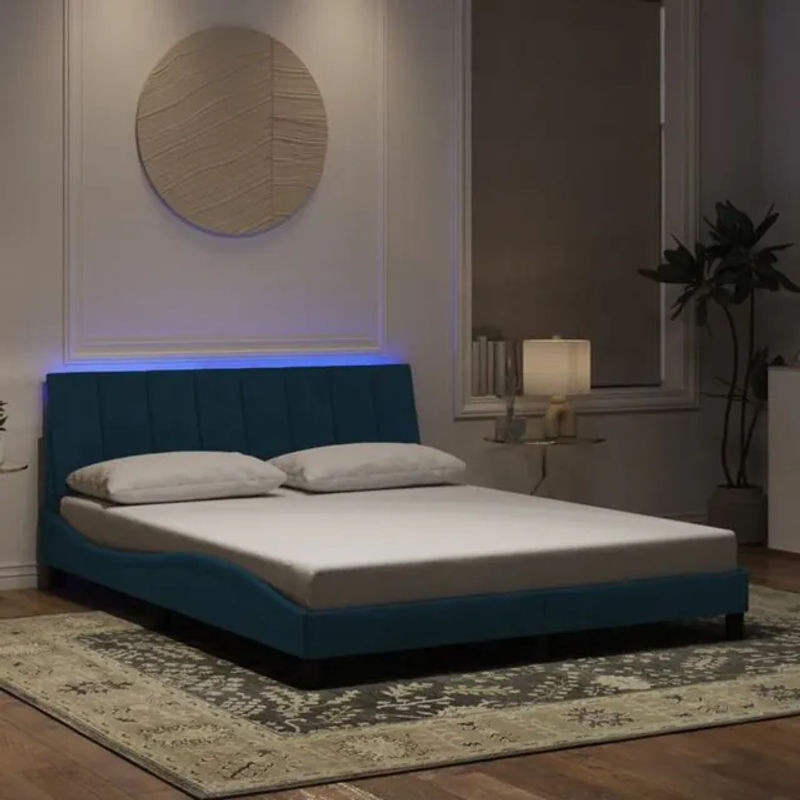 vidaxl Polsterbett Hanko mit LED in Blau aus Samt, B/T/H: 160 x 200 cm - Bild 1
