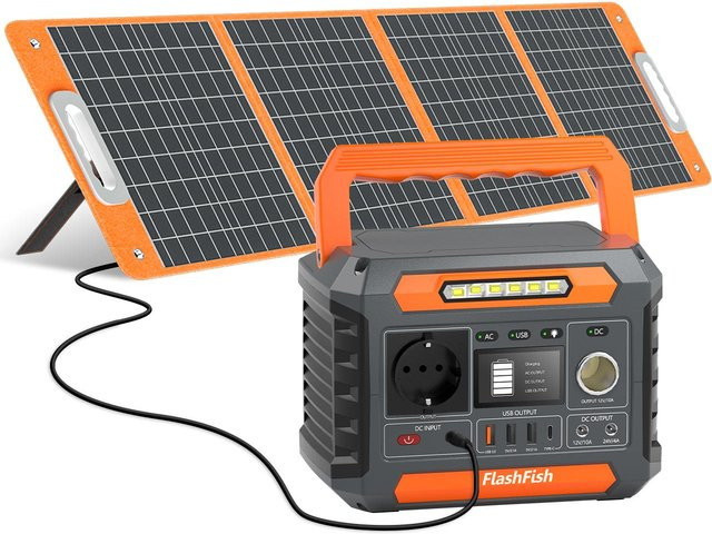Flashfish P66+TSP100 Tragbare Powerstation mit 300W Ausgangsleistung, 7 Ausgänge und 3 Lademöglichkeiten, Orange - Bild 1
