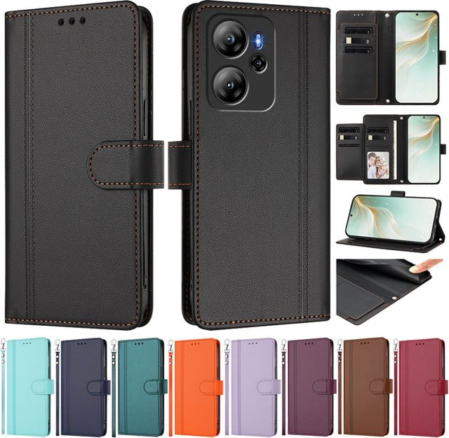 Leder-Flip-Hülle für Blackview Oscal Tiger 12 13 8 und Oscal Flat 2 2C 1C mit 9-Karten-Wallet-Halterung in Schwarz - Bild 1