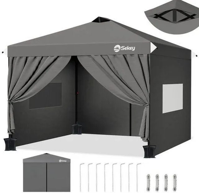 Sekey Faltpavillon in Anthrazit mit 4 Seitenteilen und Fenstern aus Oxford-Gewebe, B/T/H: 300 x 300 x 250 cm - Bild 1