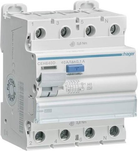 Hager FI-Schutzschalter CEH640D 4polig 40A 0.1A 400V - Bild 1