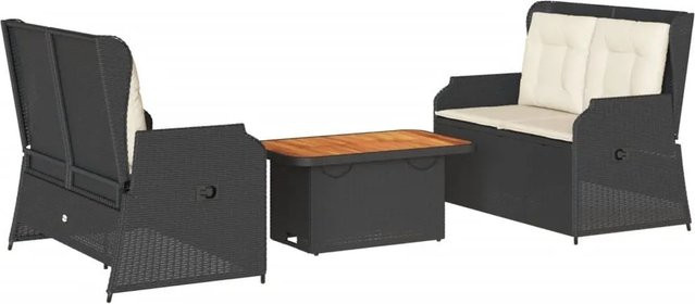 vidaXL 3-tlg Garten-Lounge-Set in L-Form mit Kissen und Couchtisch, Schwarz, Poly Rattan und Metall - Bild 1