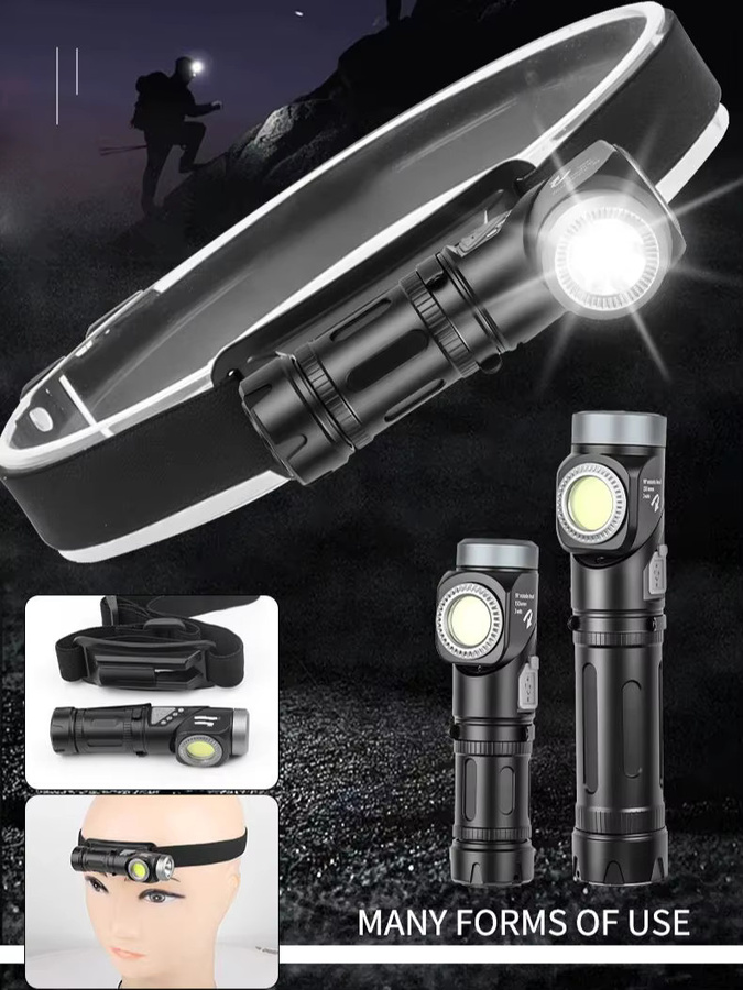 JIASHUAIXIN LED und COB wasserdichte Kopf-Taschenlampe mit USB-C wiederaufladbar, verstellbarer Scheinwerfer in Schwarz mit Magnetfunktion und 90 Grad Neigung für Camping und Outdoor - Bild 7