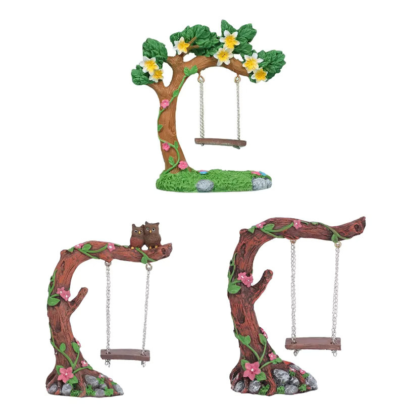 Miniatur Fee Garten Schaukel mit Blumen und Baum für Micro Landschaft und Outdoor Display, Mehrfarbig - Bild 1