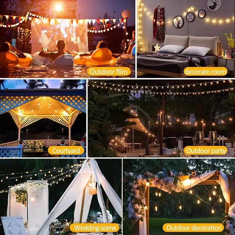 Solar LED Lichterkette Super-Cheese mit Retro Vintage Glühbirnen, IP65 Wasserdicht, Warmweiß, Schwarz, für Garten und Party-Dekoration - Bild 2