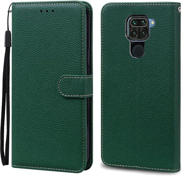 Xiaomi Redmi Note 9 Handyhülle als Leder-Brieftasche aus weichem TPU in Dunkelgrün - Bild 1