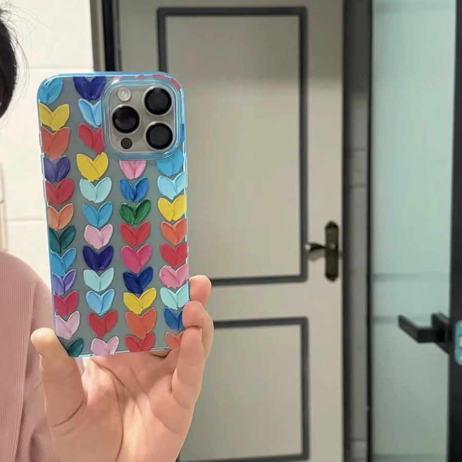 Schutzhülle für Apple iPhone mit rosa blauem Ölgemälde Herz Motiv - Bild 2