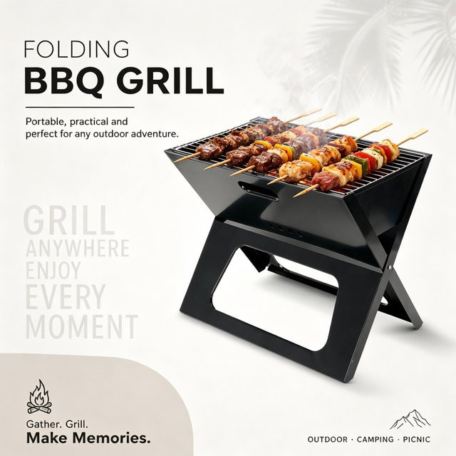 SOTECH Tragbarer faltbarer Tischgrill aus Edelstahl in Schwarz für 3-5 Personen mit Belüftungsdesign, B/T/H: 44 x 37 x 29 cm - Bild 1