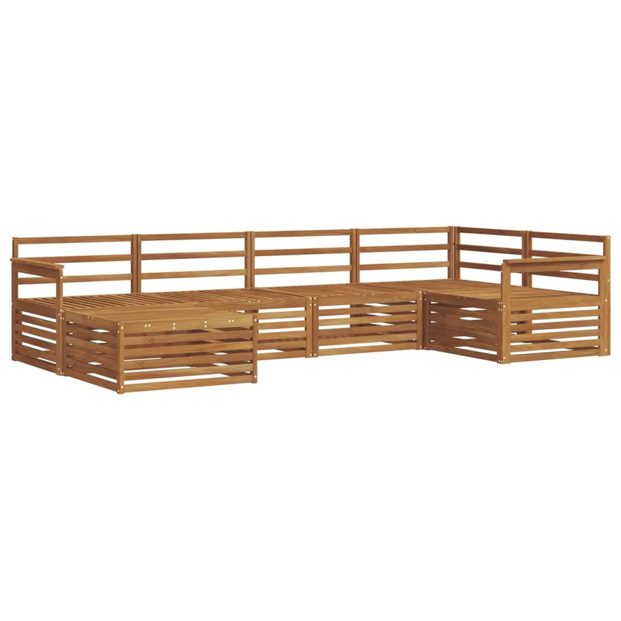 vidaXL Outdoor-Sofagarnitur aus Akazienholz in Braun, 6-teiliges L-Shape Set mit Polstern und Hocker - Bild 2