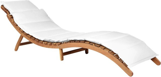 Beliani Gartenliege aus Akazienholz in Heller Holzfarbe und Weiss mit ergonomischer Form B/T/H: 188 x 60 x 54 cm - Bild 1