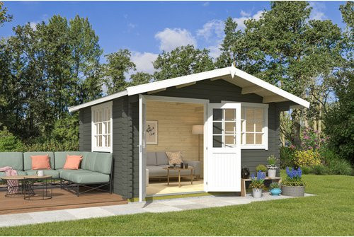 Lasita Gartenhaus Norderney Blockbohlenhaus mit Satteldach in Grün, B/H/T: 444,6 x 256,5 x 390 cm - Bild 1