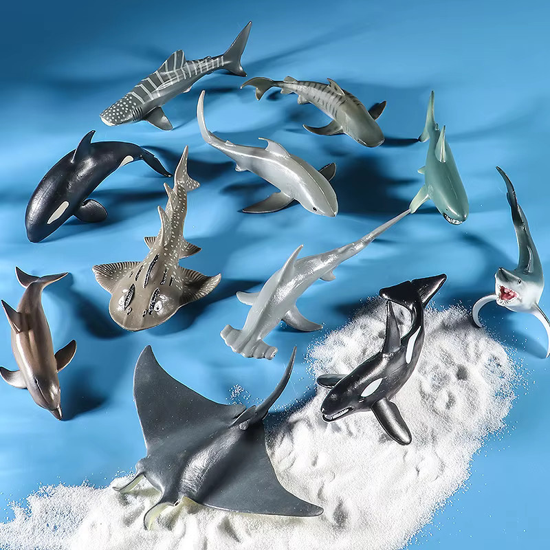 XIALIBAOMOWAN Miniatur-Tiermodell Meeresleben Delphinstrahlen Haifischwal Ozean-Meeresfiguren pädagogisches Kinderspielzeug - Bild 2