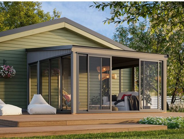 Palmako Holz-Gartenhaus Lumi Slide Plus mit Pultdach in Dunkelgrau, B/T: 420 x 420 cm - Bild 1