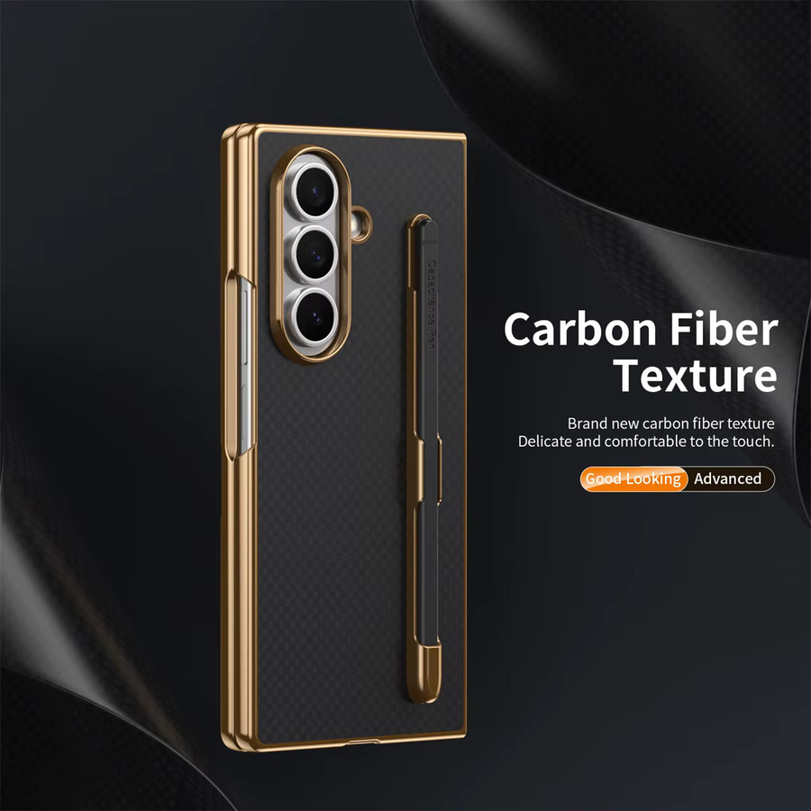 Kevlar-Leder Handyhülle mit Stiftschlitz für Samsung Galaxy Z Fold 7, 6, 5, 4, 3 in Schwarz - Bild 3