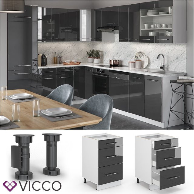 Vicco Küchenunterschrank Fame-Line Anthrazit Hochglanz und Weiß Breite: 50 cm - Bild 1