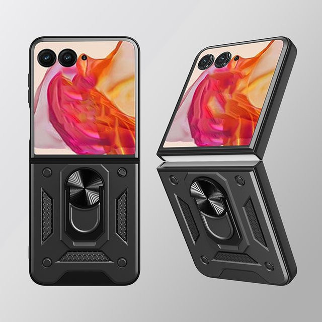 Stoßfeste Schutzhülle für Motorola Razr 60 50 40 Ultra mit Ringständerhalterung in Schwarz - Bild 1