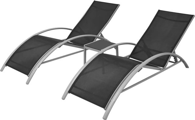 vidaXL Sonnenliegen Set mit Tisch aus Aluminium und Textilene in Schwarz - Bild 1