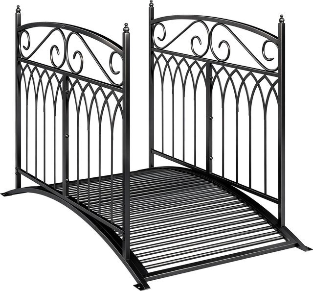 Outsunny Gartenbrücke aus Metall in Schwarz mit Sicherheitsgeländern im Barockstil, Breite: 135,5 cm - Bild 1