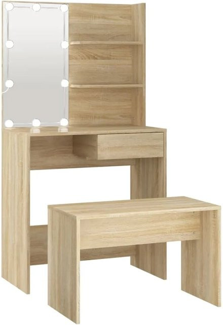 vidaXL Schminktisch-Set mit LED in Sonoma Eiche, Farbe Braun, B/T/H: 141 x 40 x 74,5 cm - Bild 1