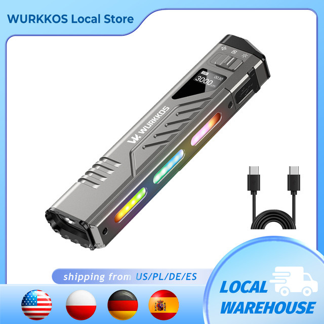 Wurkkos TD11 Taktische Taschenlampe mit Digital Display, 3000 Lumen, USB-C wiederaufladbar, IPX6 wasserdicht, Schwarz - Bild 1
