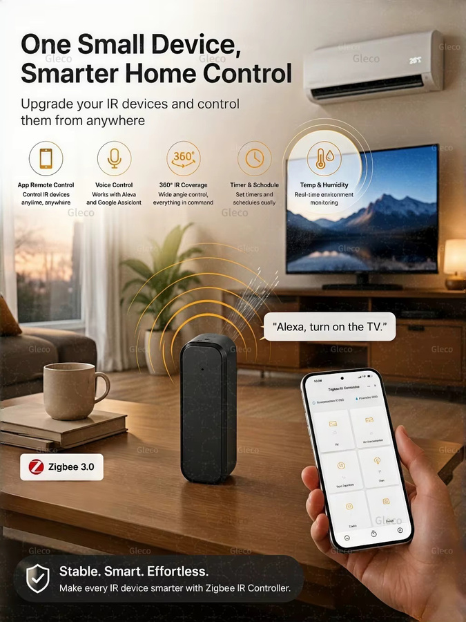 Tuya Zigbee Smart Home Controller mit IR-Fernbedienung, Temperatur- und Feuchtigkeitssensor in Schwarz für 2MQTT und Tuya Gateway - Bild 4