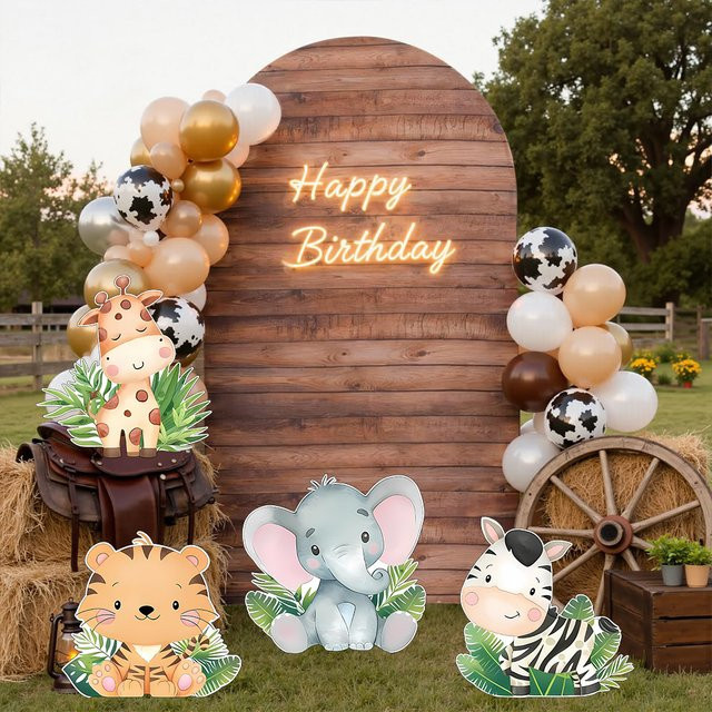 AFYPRTY 4er Set Dschungeltier Dekorationen aus Schaumstoff mit Papierständern für Safari Geburtstagsparty, Mehrfarbig - Bild 1